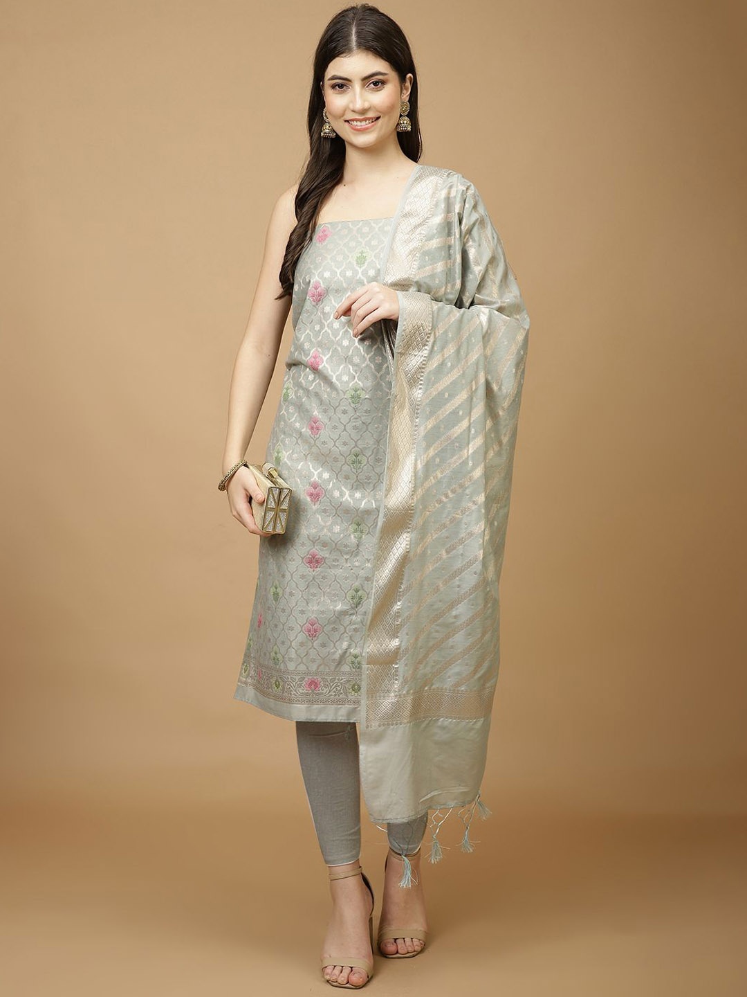 

Meena Bazaar Art Silk Unstitched Dress Material, Sea green