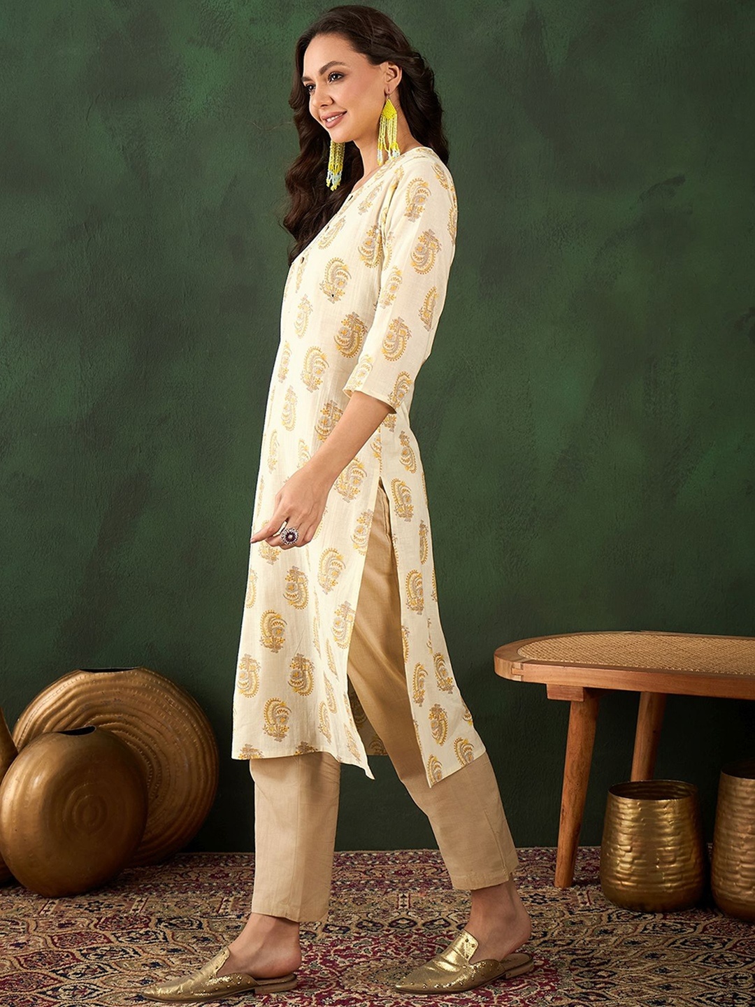 

Sangria Printed Straight Kurtas, Yellow