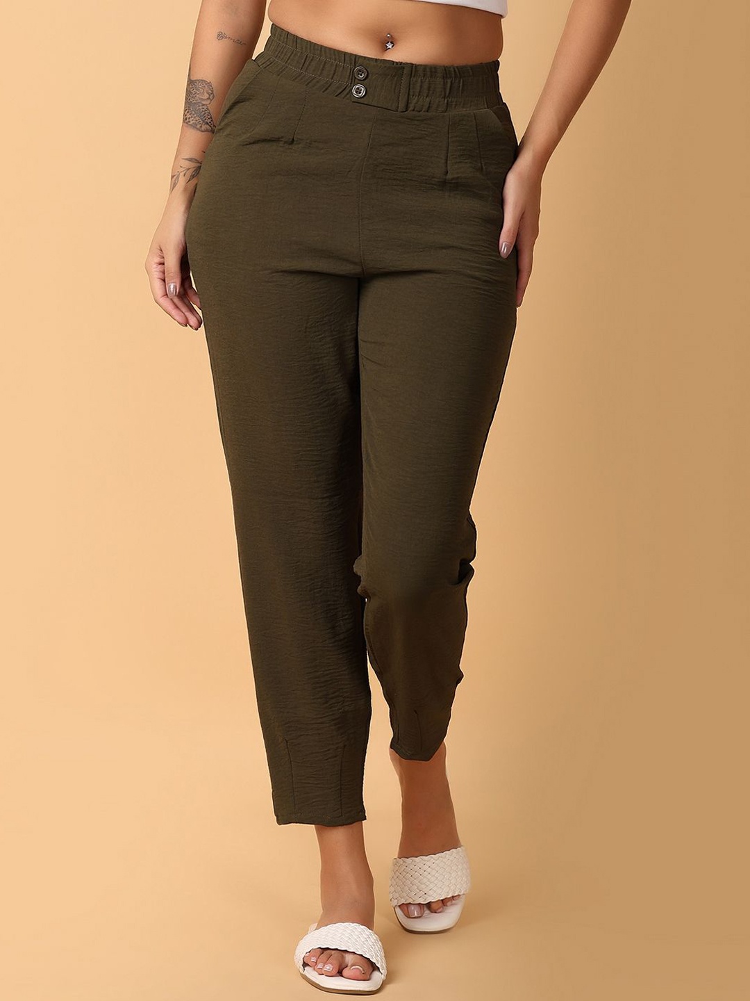 

V-Mart Women Straight Fit Peg Trousers, Olive