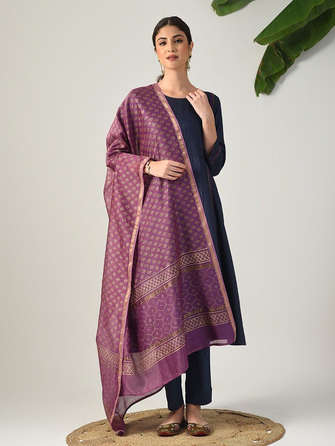 

JAYPORE Printed Cotton Silk Dupatta, Purple