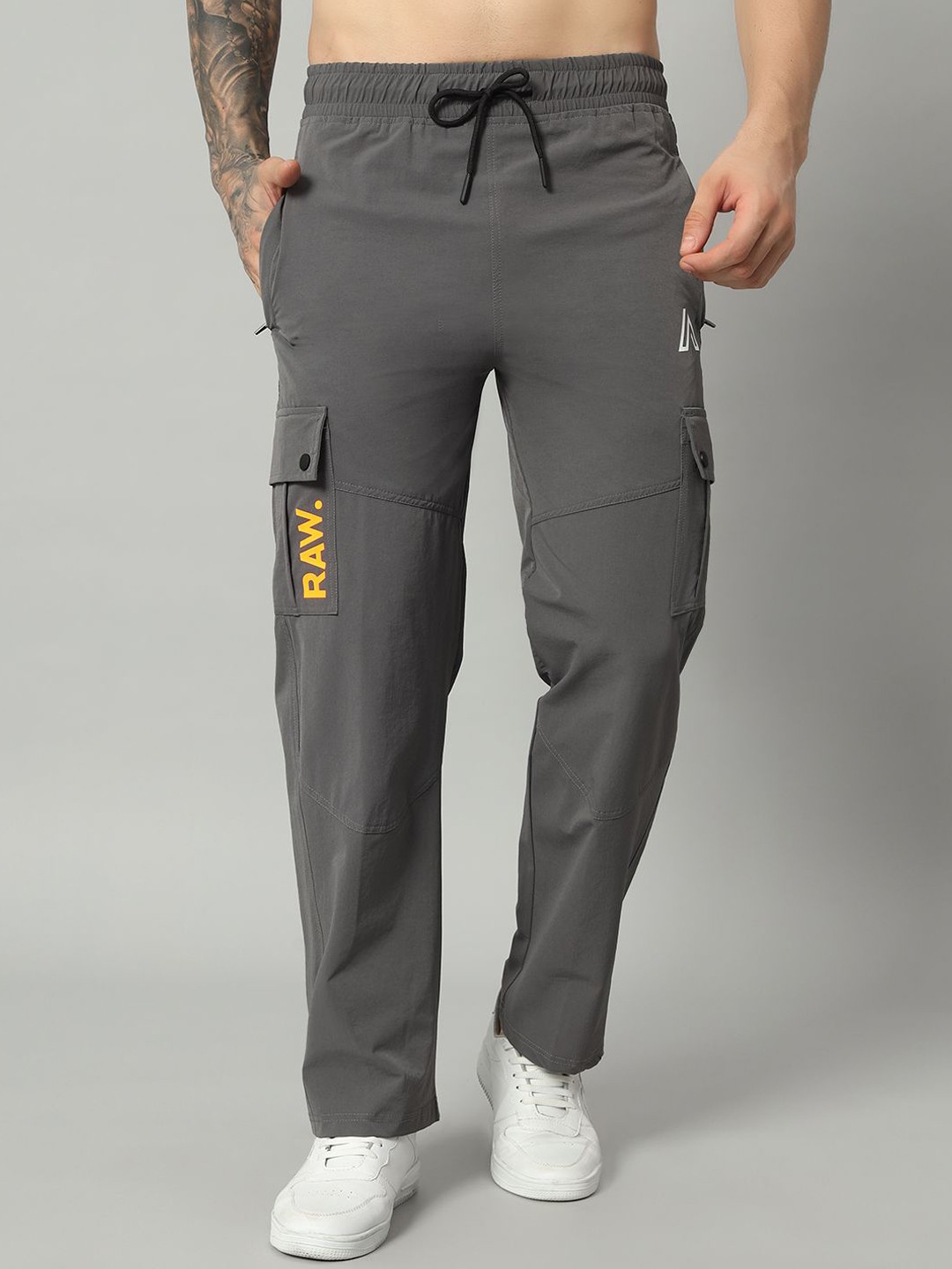 

AECK Men Solid Straight-Fit Track Pants, Grey