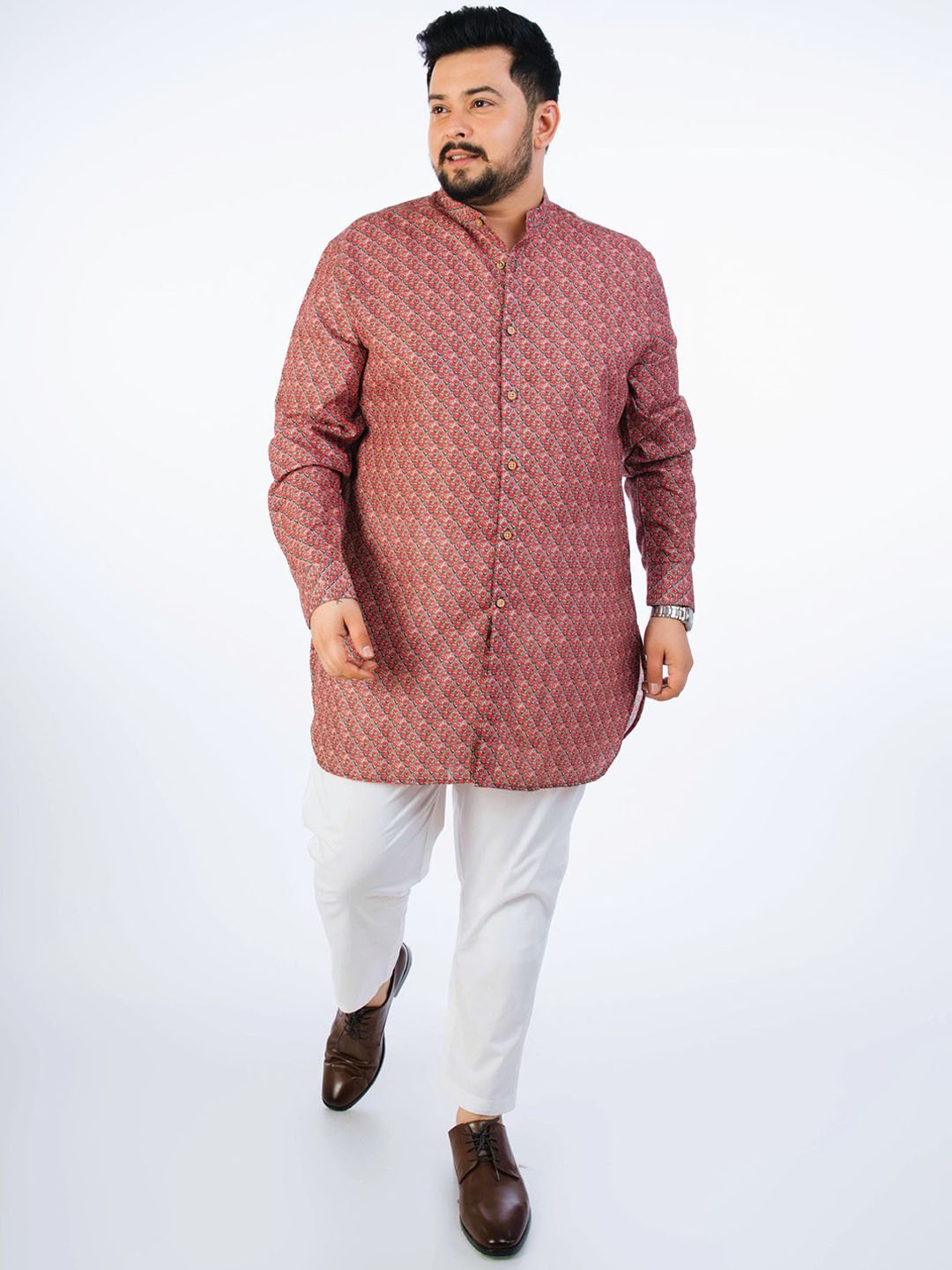 

UNSIZED Men Paisley Printed Thread Work Kurta, Red