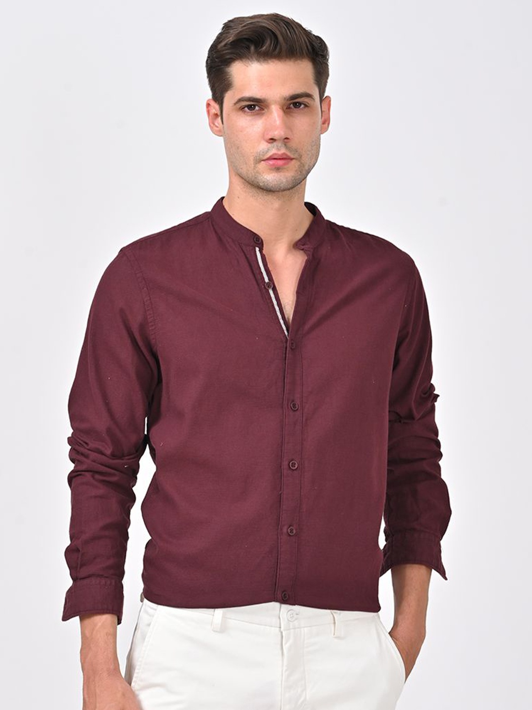 

POE Men Smart Slim Fit Opaque Casual Shirt, Burgundy
