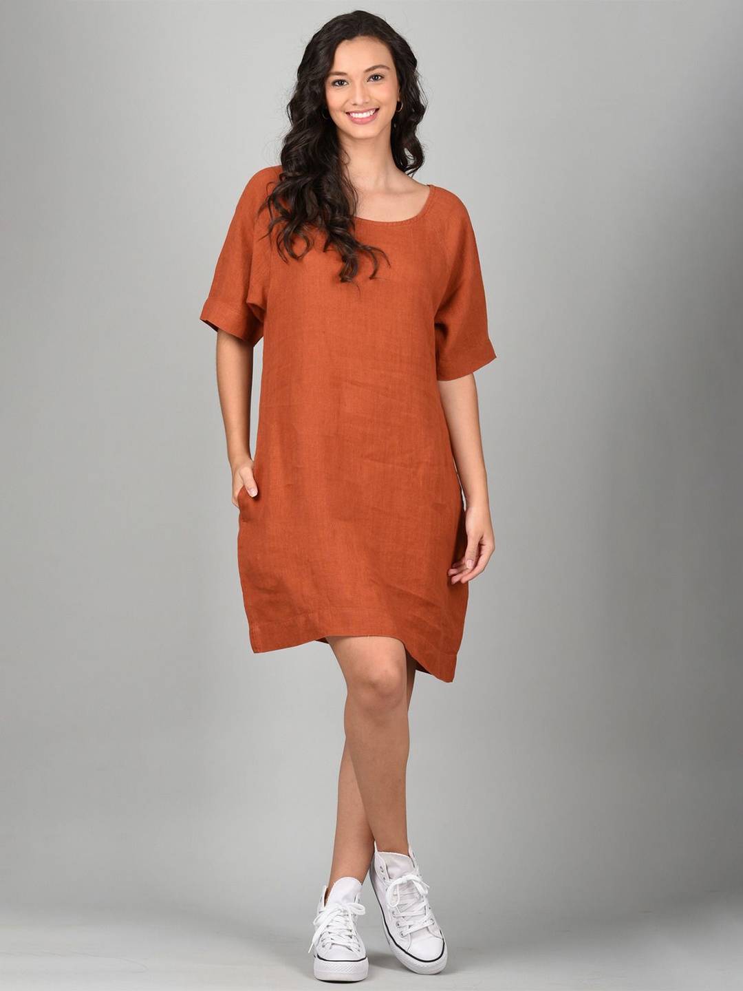 

Linen Options Linen Solid Above Knee A-Line Dress, Orange