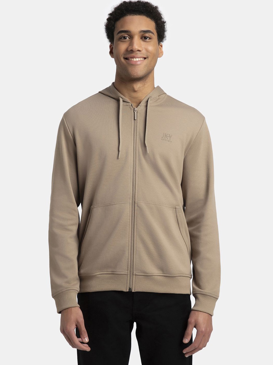 

Jockey Super Combed Cotton Rich Pique Hoodie Jacket with Ribbed Cuffs-AM61, Beige