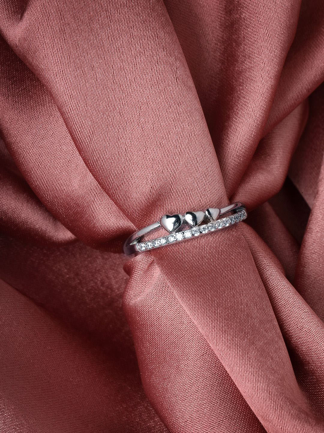 

PANASH 925 Sterling Silver Rhodium-Plated CZ-Studded Adjustable Finger Ring