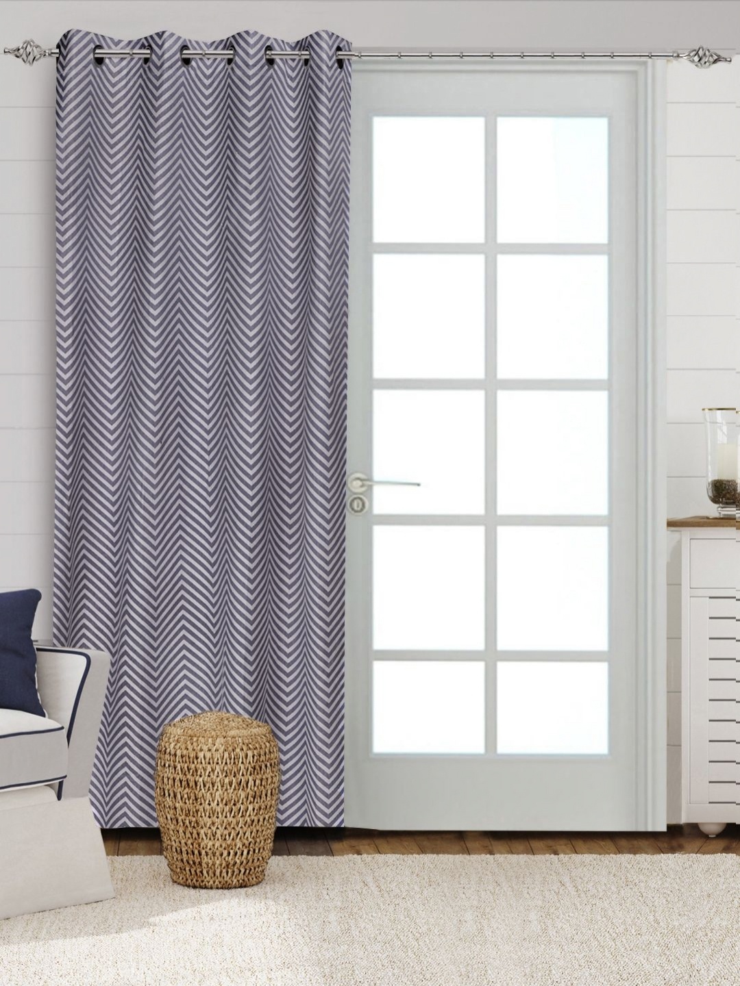

Saral Home Blue & Off White Geometric Black Out Door Curtain