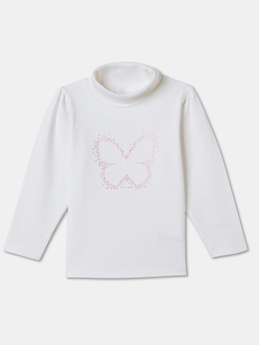 

R&B Girls Cotton Printed High Neck Long Sleeves Top, White