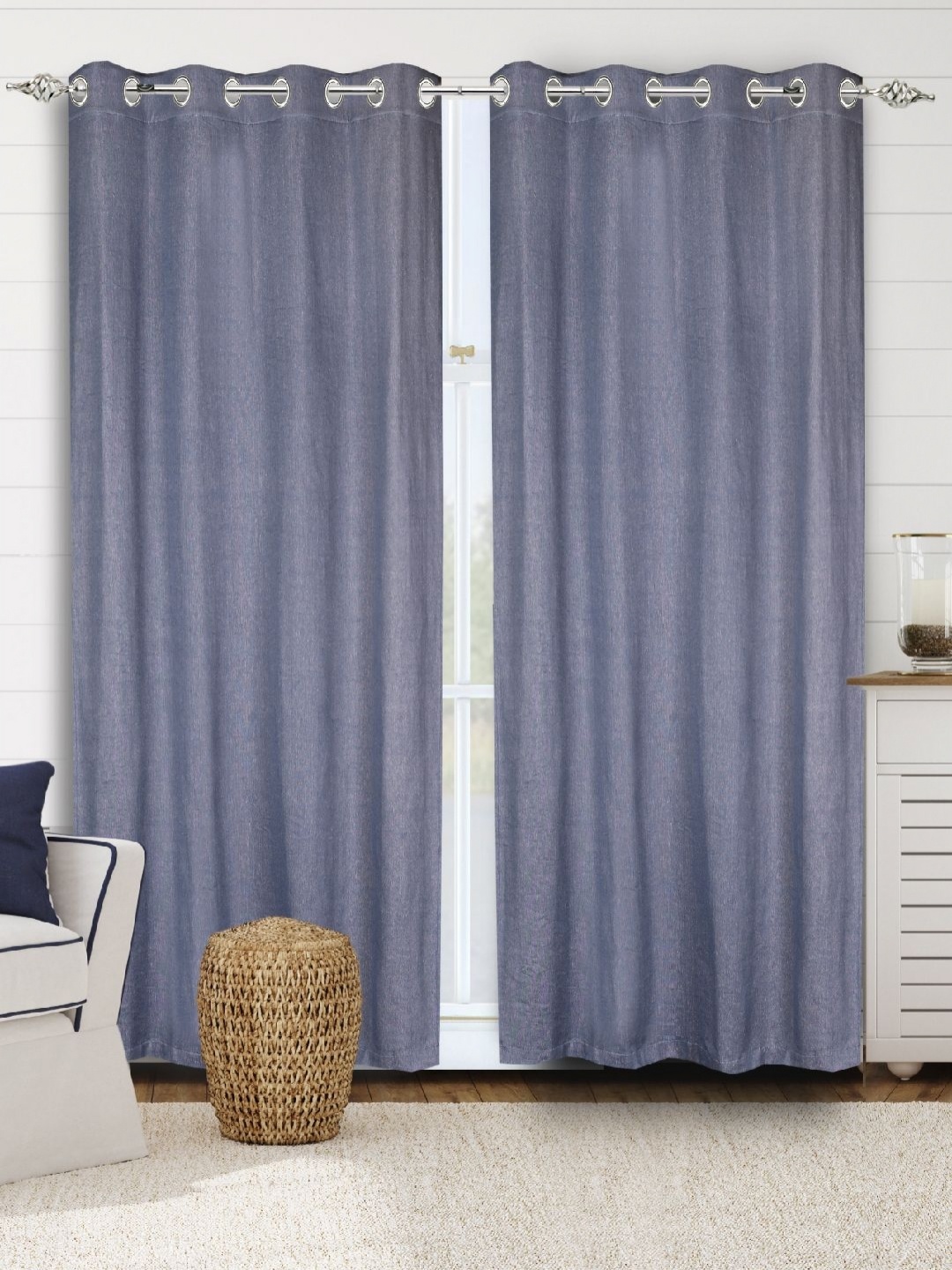 

Saral Home Blue 2 Pieces Cotton Black Out Door Curtains