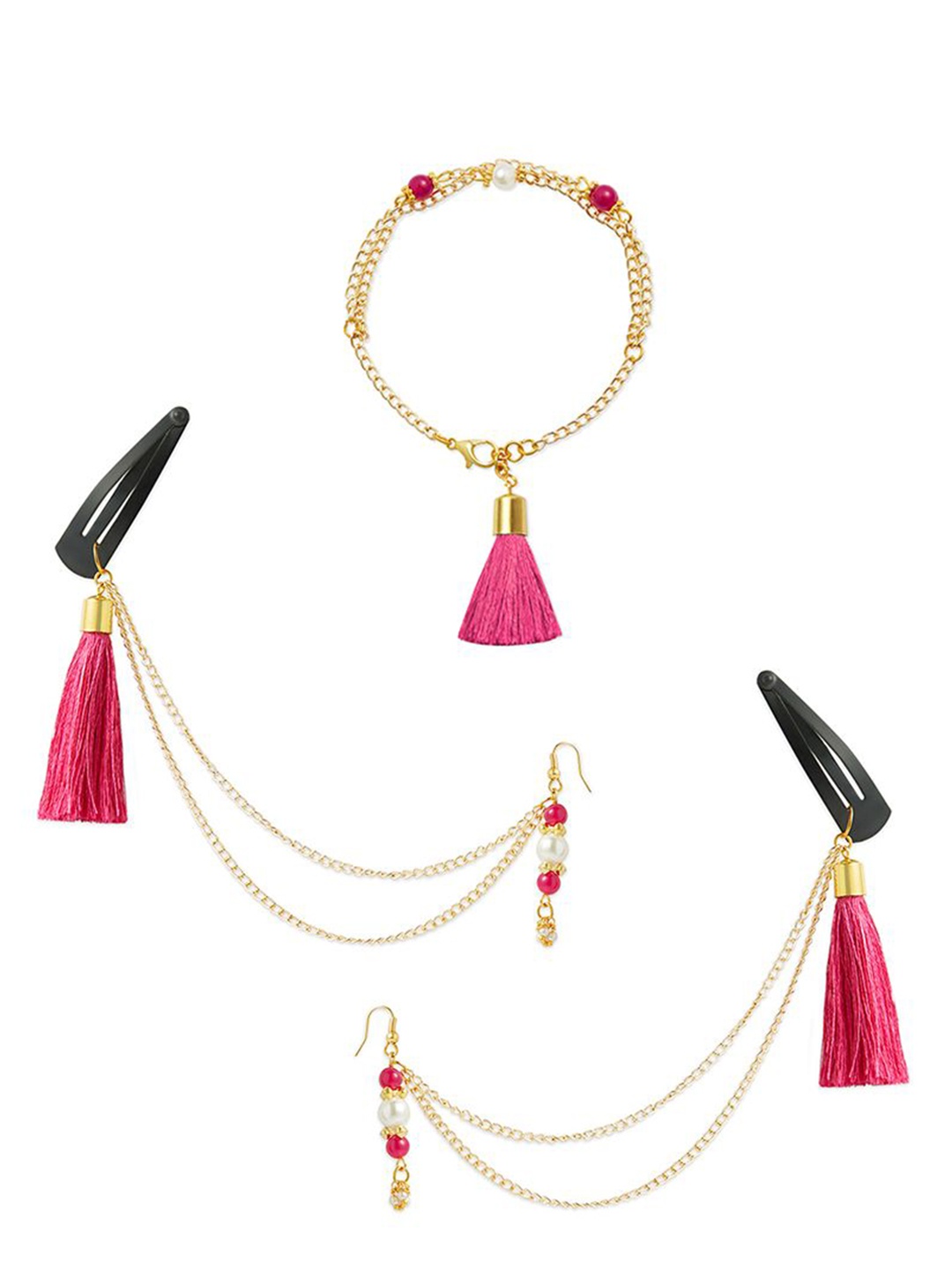 

RIBBON CANDY Beaded Tasselled Jewellery Set, Gold