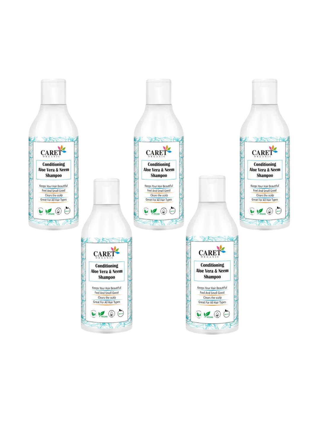 

CARET ORGANIC Set Of 5 Aloevera & Neem Shampoo-300ml Each, White