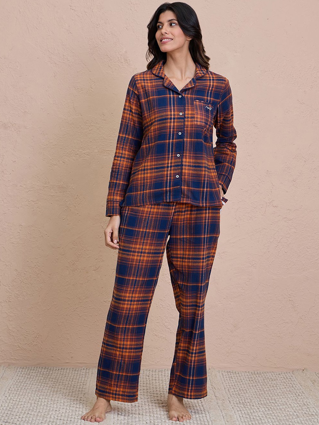 

Nykd Women Checked Night suit, Navy blue