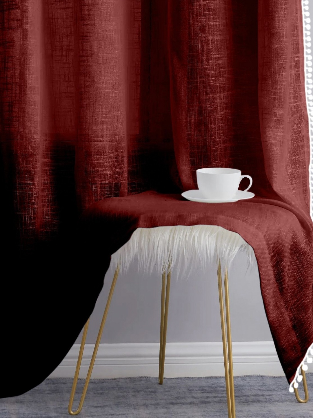 

THE LINEN COMPANY Maroon 2 Pieces Sheer Cotton Linen Window Curtain