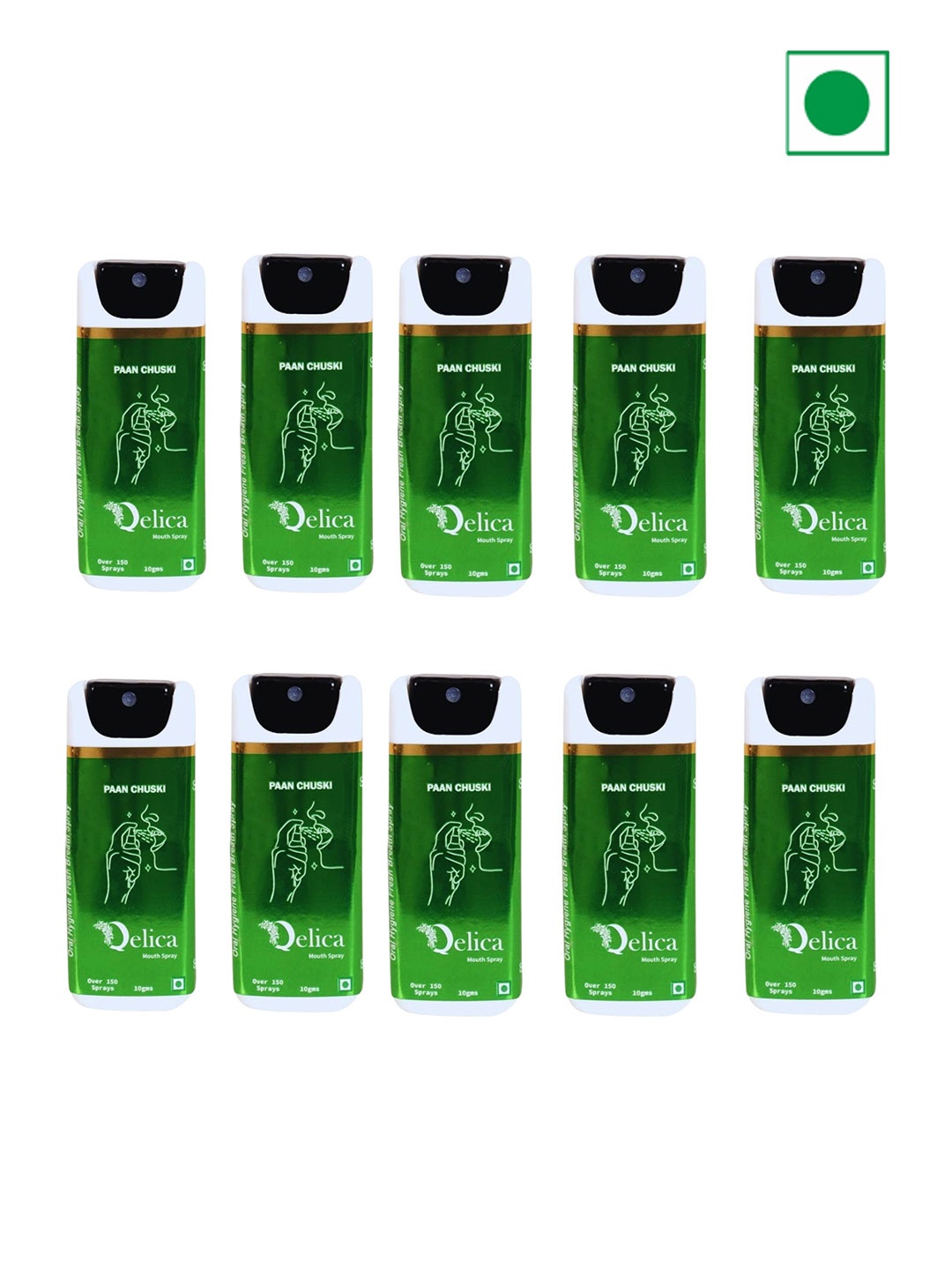 

Qelica Set Of 10 Paan Chuski Fresh Breath Spray-10g Each, Green