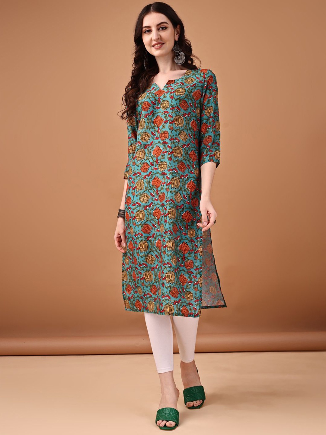 

Anouk Rustic Women Ethnic Printed Straight Kurta, Turquoise blue