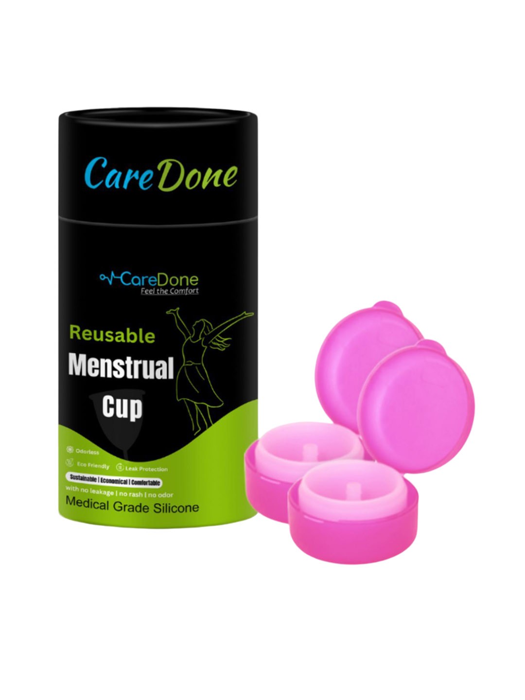 

CareDone Set of 2 Reusable Soft and Leakproof Silicone Folding Menstrual Cups, Pink
