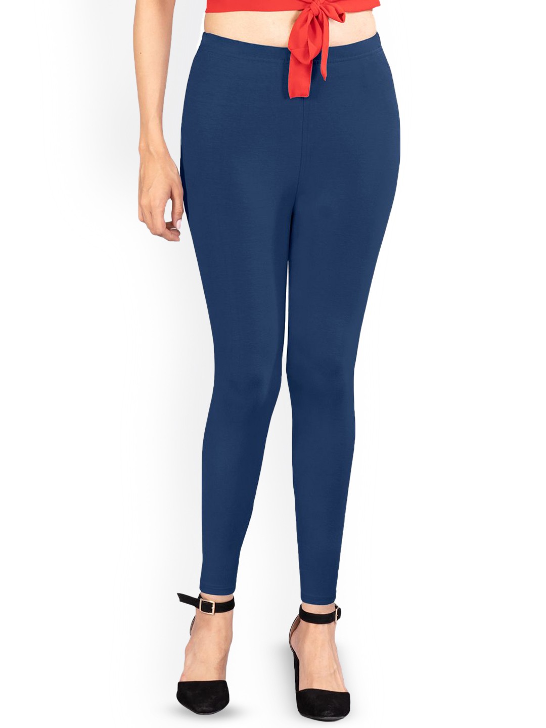 

indian flower Mid-Rise Ankle-Length Leggings, Navy blue