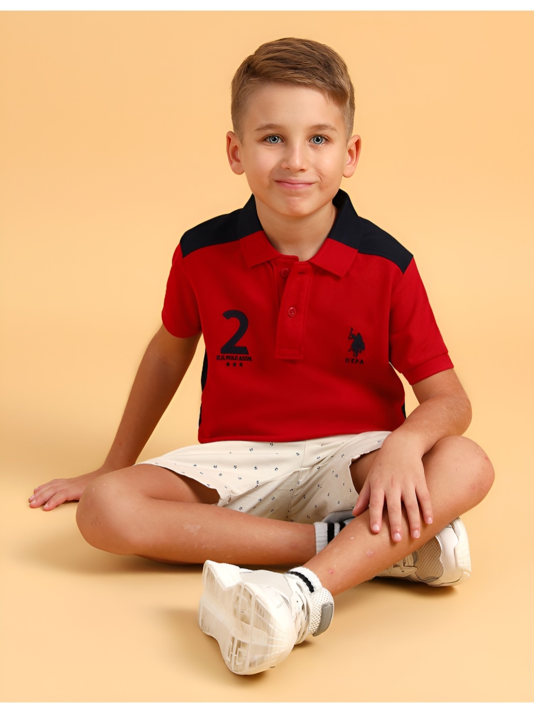

U.S. Polo Assn. Kids Boys Varsity Printed Polo Collar Cotton T-shirt, Red