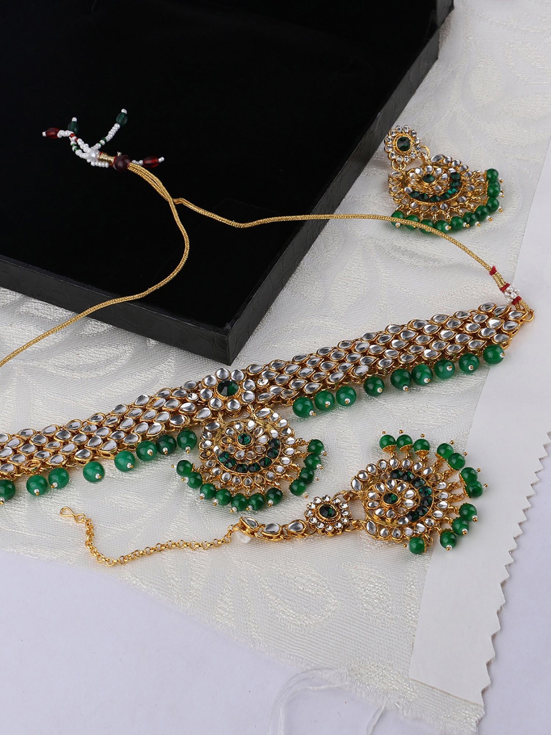 

ANIKAS CREATION Gold-Plated Stone-Studded & Beaded Jewellery Set