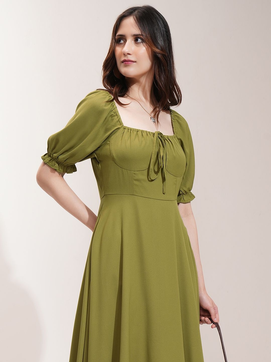 

Tokyo Talkies Puff Sleeve Fit & Flare Dress, Olive