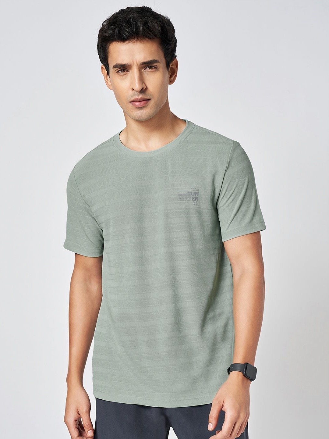 

Ajile by Pantaloons Men Striped Round Neck Slim Fit T-shirt, Green