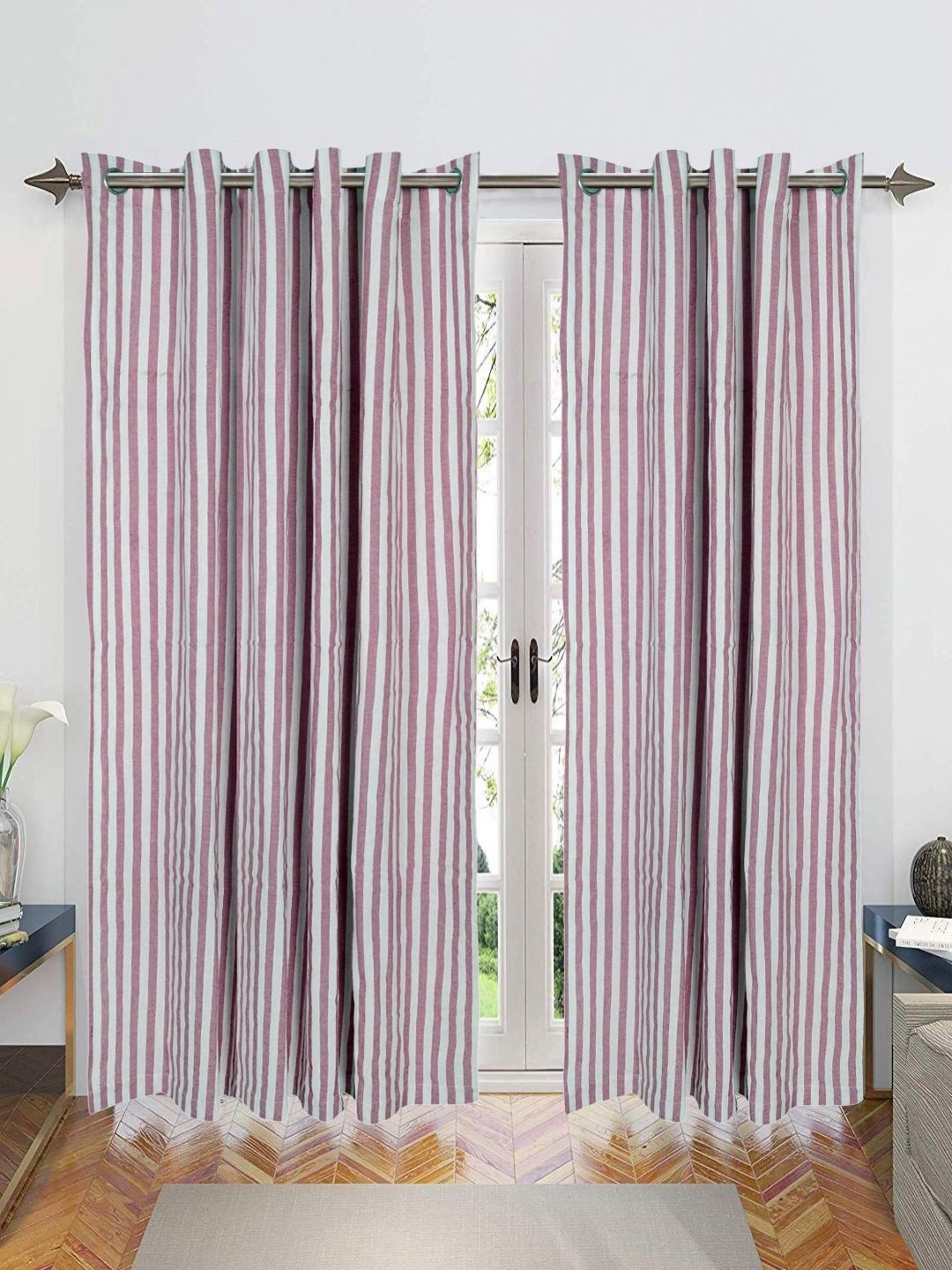 

Saral Home Maroon & White 2 Pieces Striped Room Darkening Cotton Door Curtain