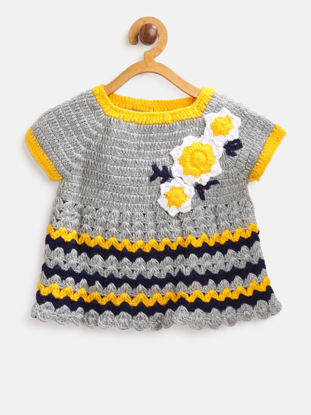 

CHUTPUT Girls Floral Embroidered Pure Wool Fit & Flare Dress, Grey