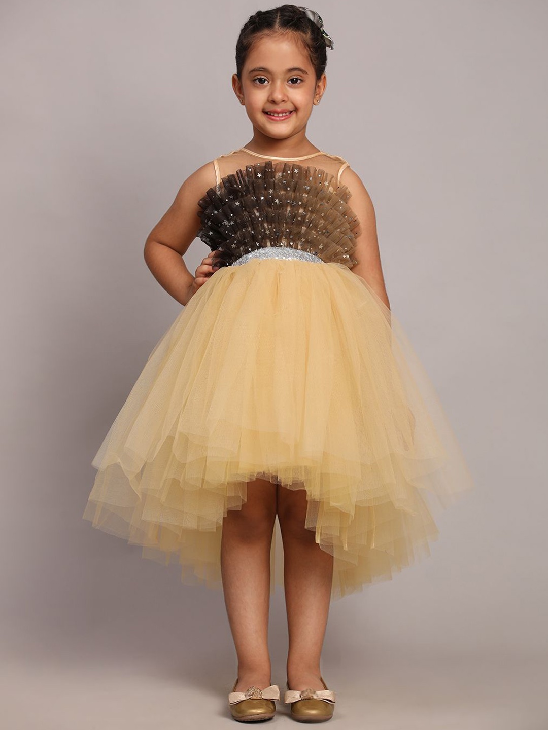 

Toy Balloon kids Girls Embellished Net Fit & Flare Dress, Brown