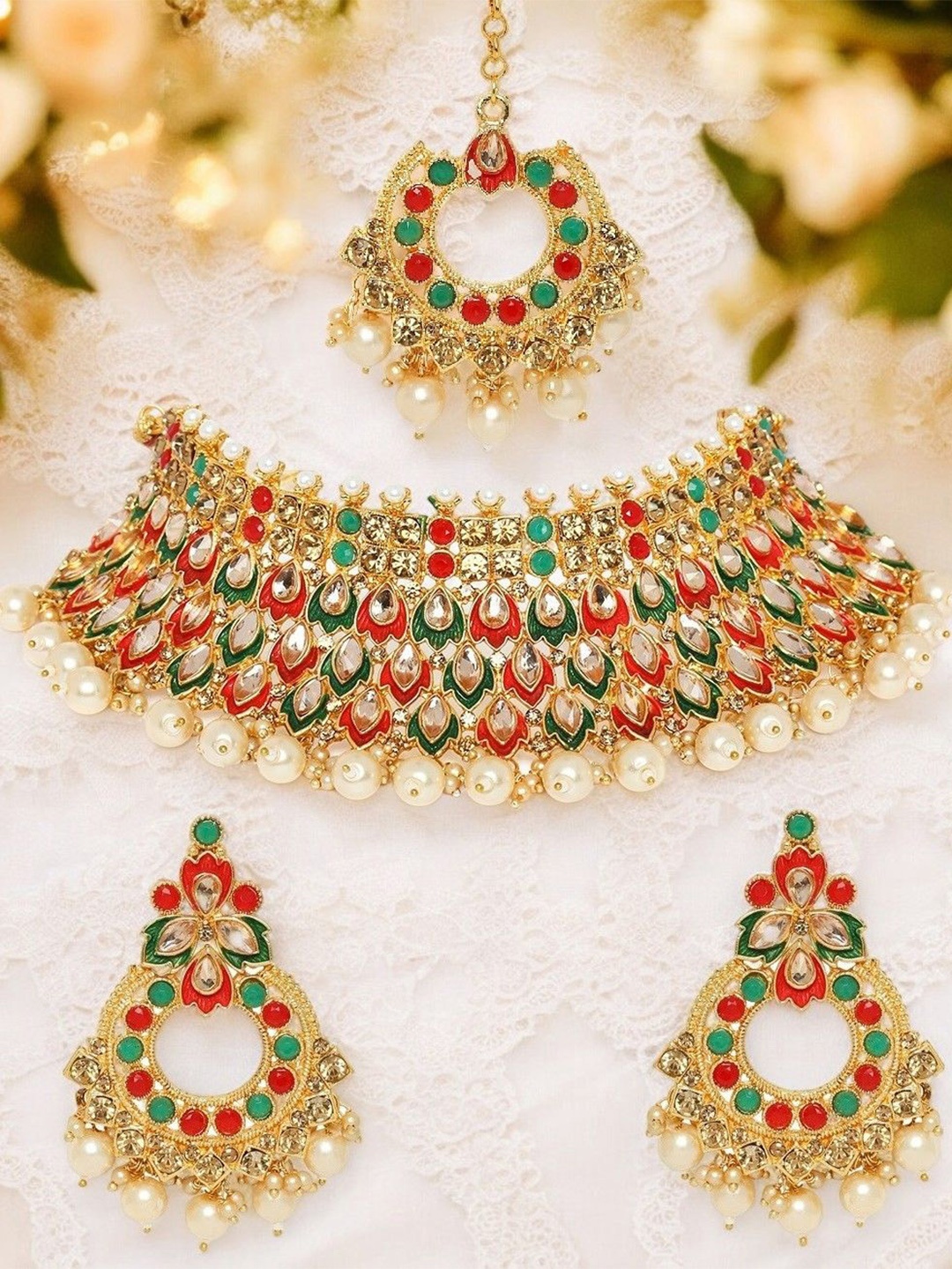 

Anouk Gold-Toned Meenakari kundan Studded & Beaded Meenakari Jewellery Set