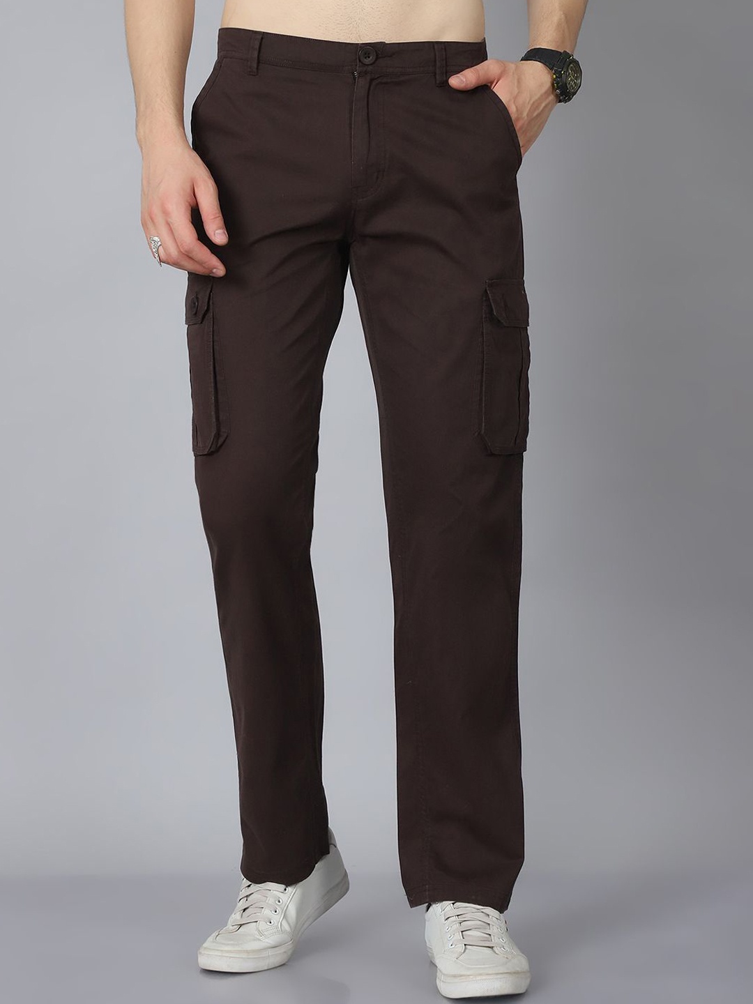 

HOUSE OF VEDAS Men Comfort Easy Wash Cargos Trousers, Brown