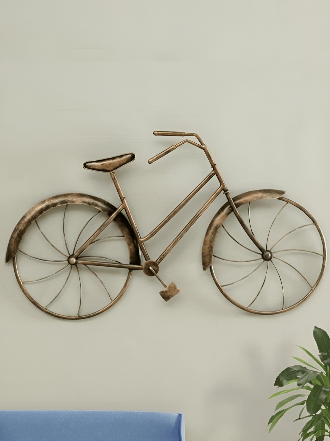 

PRANJALS HOUSE Gold Toned & Blue Textured Metal Antique Cycle Wall Decor Hangings