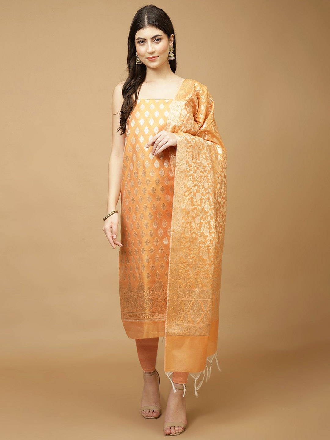 

Meena Bazaar Art Silk Unstitched Dress Material, Orange