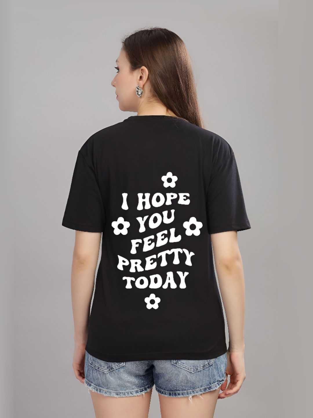 

FALTU.CO Women Printed Drop-Shoulder Sleeves Pure Cotton T-shirt, Black