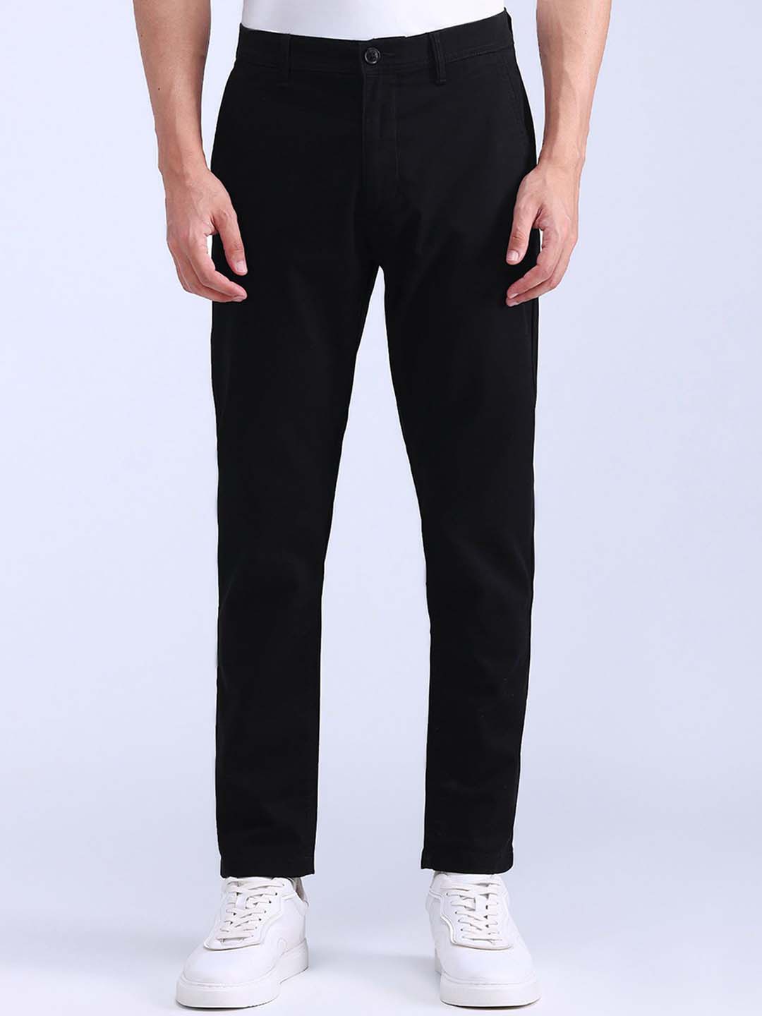 

Flying Machine Men Solid Slim Fit Cotton Trousers, Black
