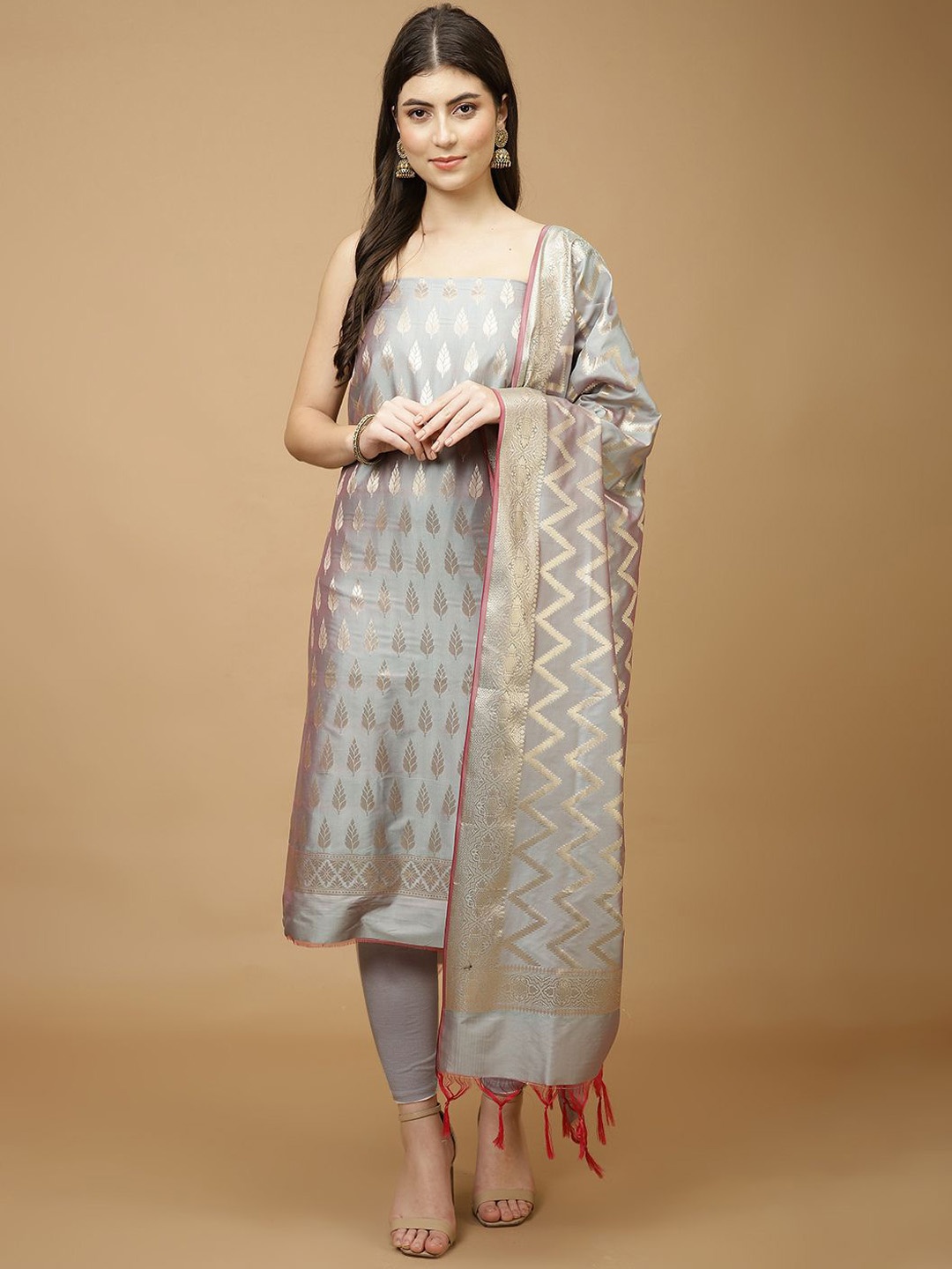 

Meena Bazaar Art Silk Unstitched Dress Material, Sea green