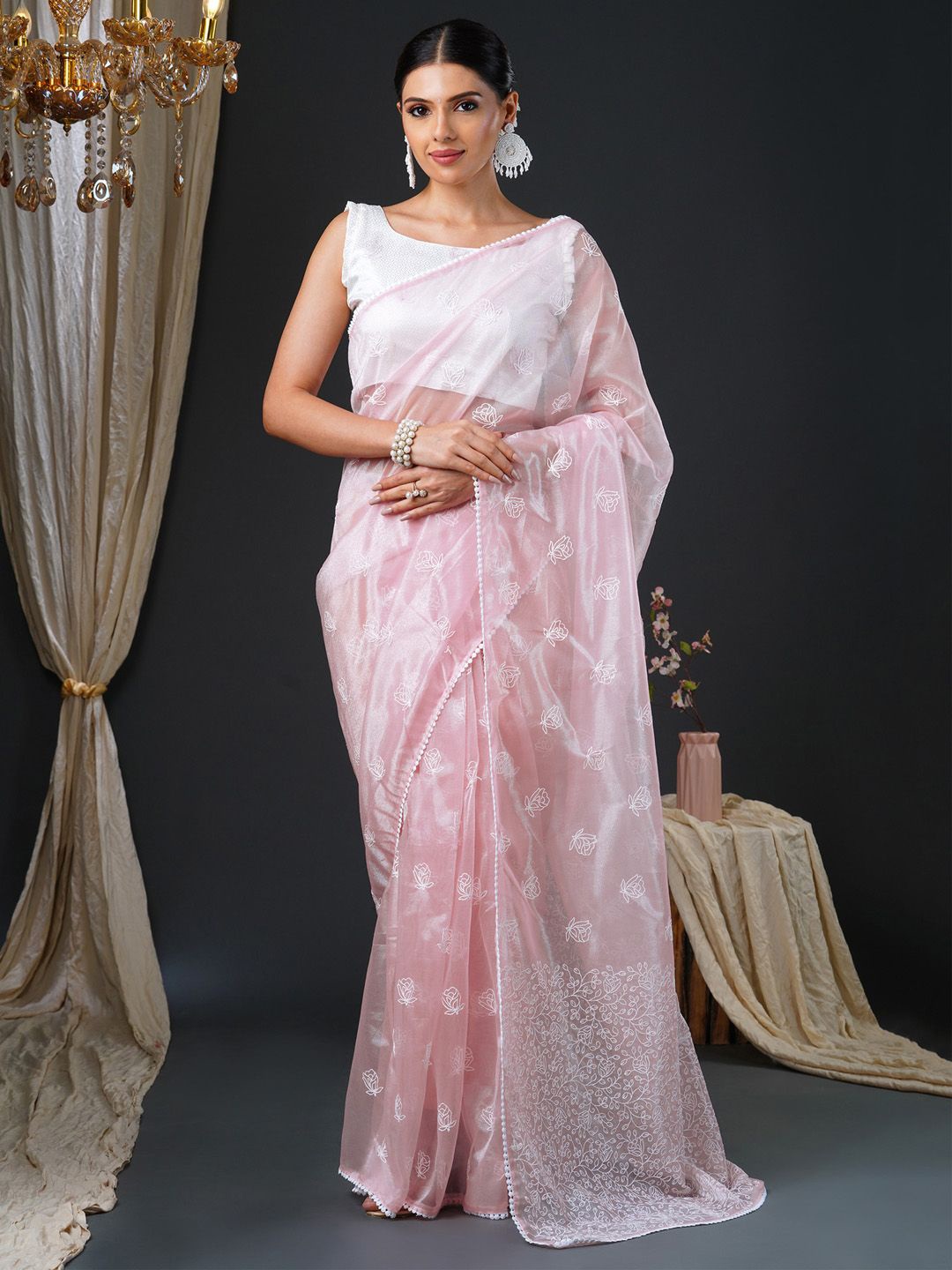 

KALINI Embellished Organza Saree, Pink