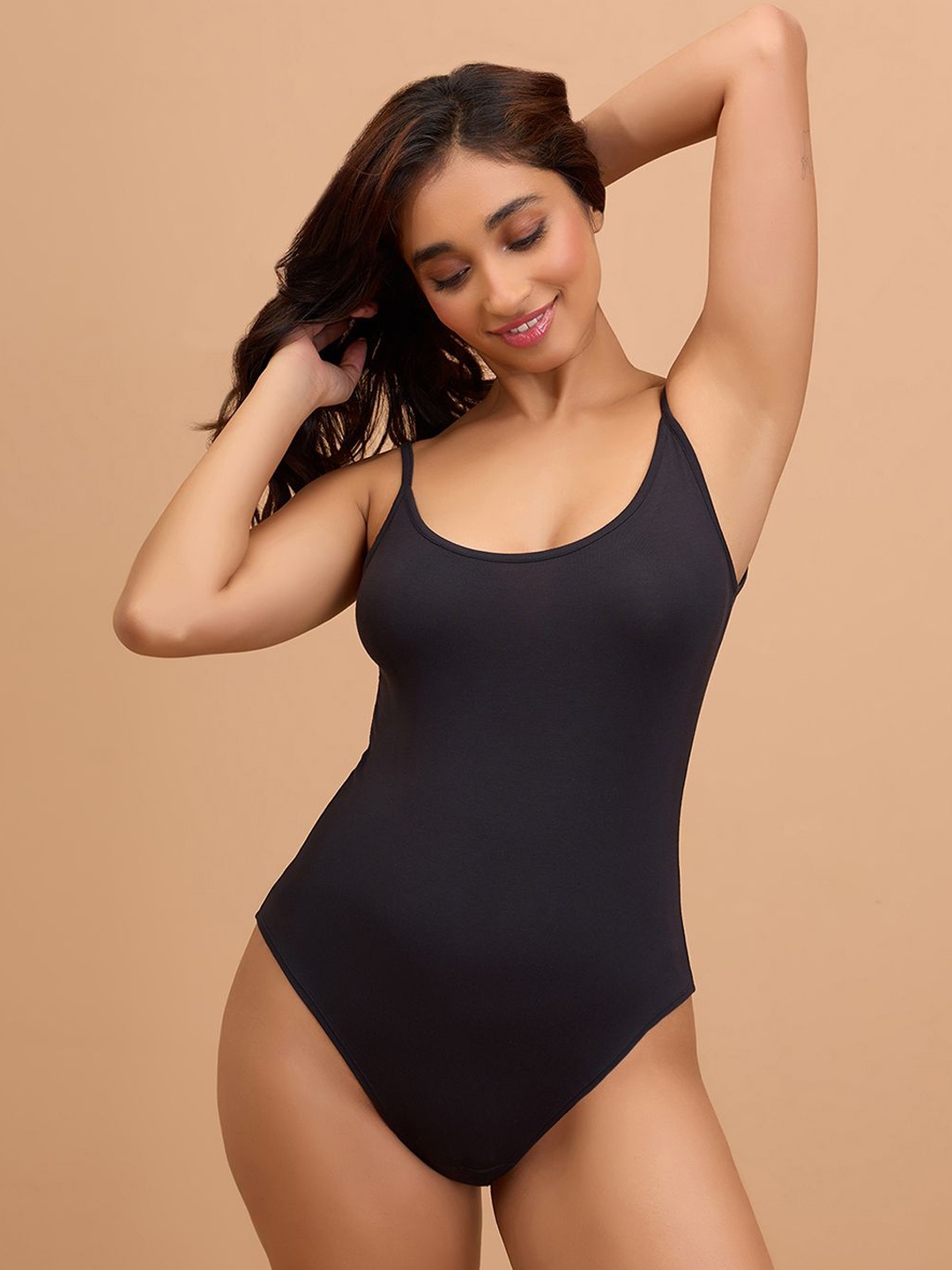 

Nykd Women Shoulder Straps Swim Bodysuit, Black