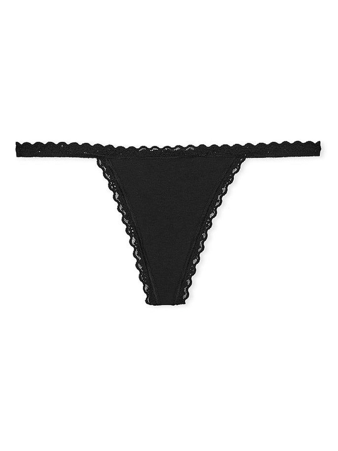 

Victoria's Secret Women Lace-Trim Thong Briefs, Black