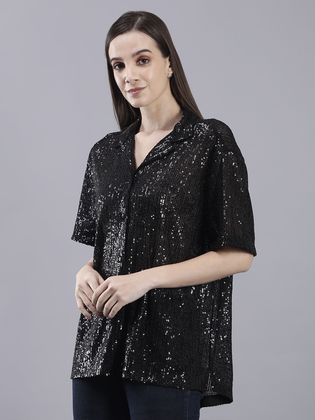 

SAFFE Women Opaque Casual Shirt, Black