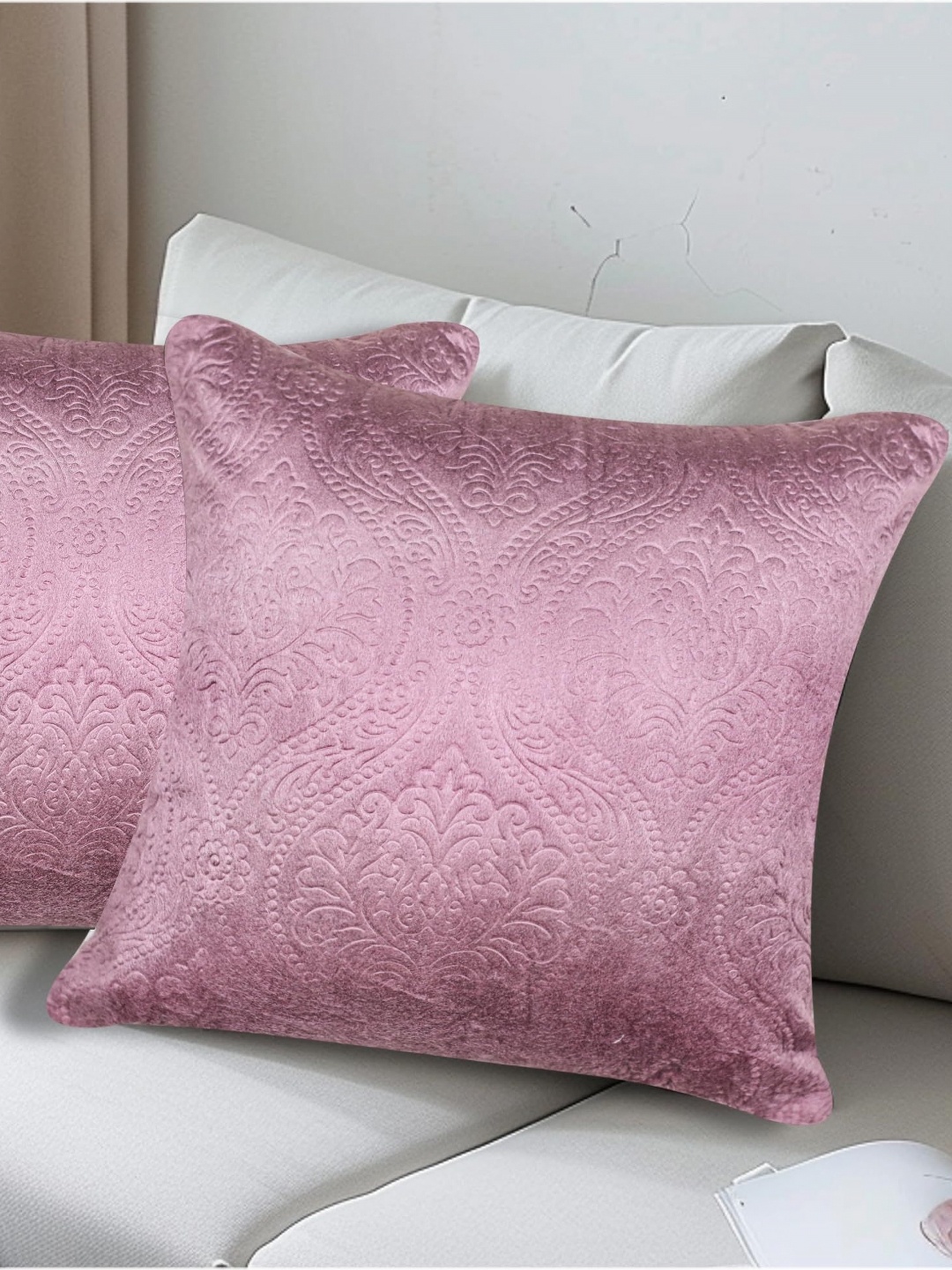 

Vendola Pink 2 Pieces Ethnic Motifs Velvet Square Cushion Covers