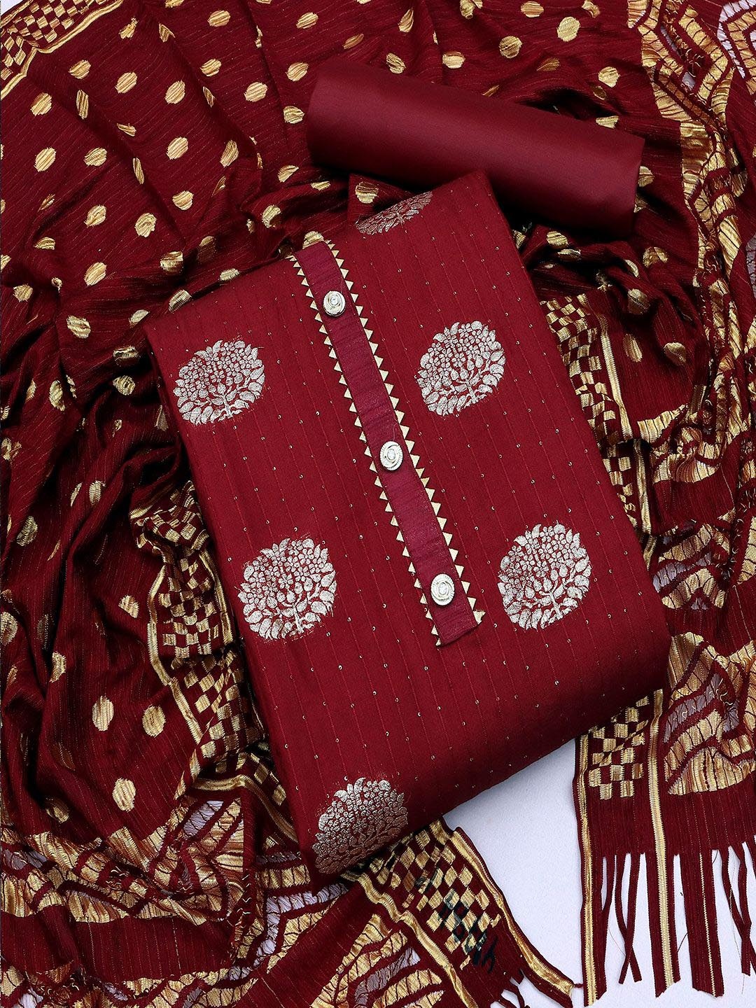 

Lilots Unstitched Dress Material, Maroon