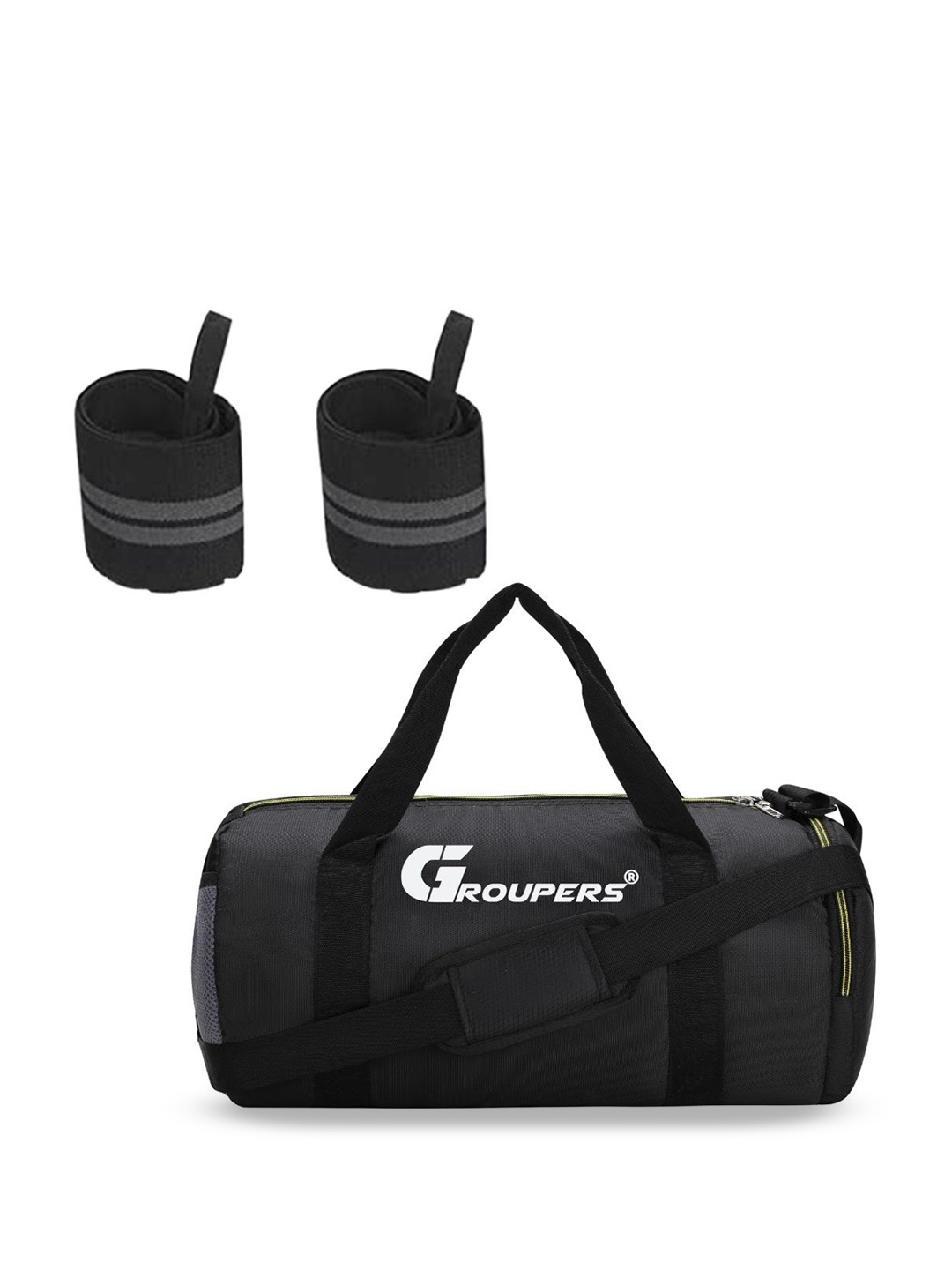 

GROUPERS Small Foldable Sports or Gym Duffel Bag With Wrist Band, Black