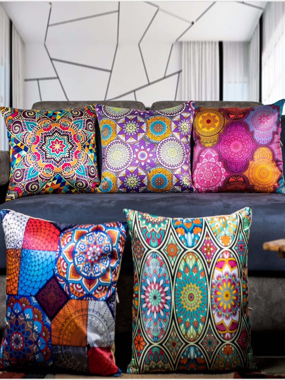 

Vendola Purple & Pink 5 Pieces Ethnic Motifs Printed Satin Square Cushion Covers