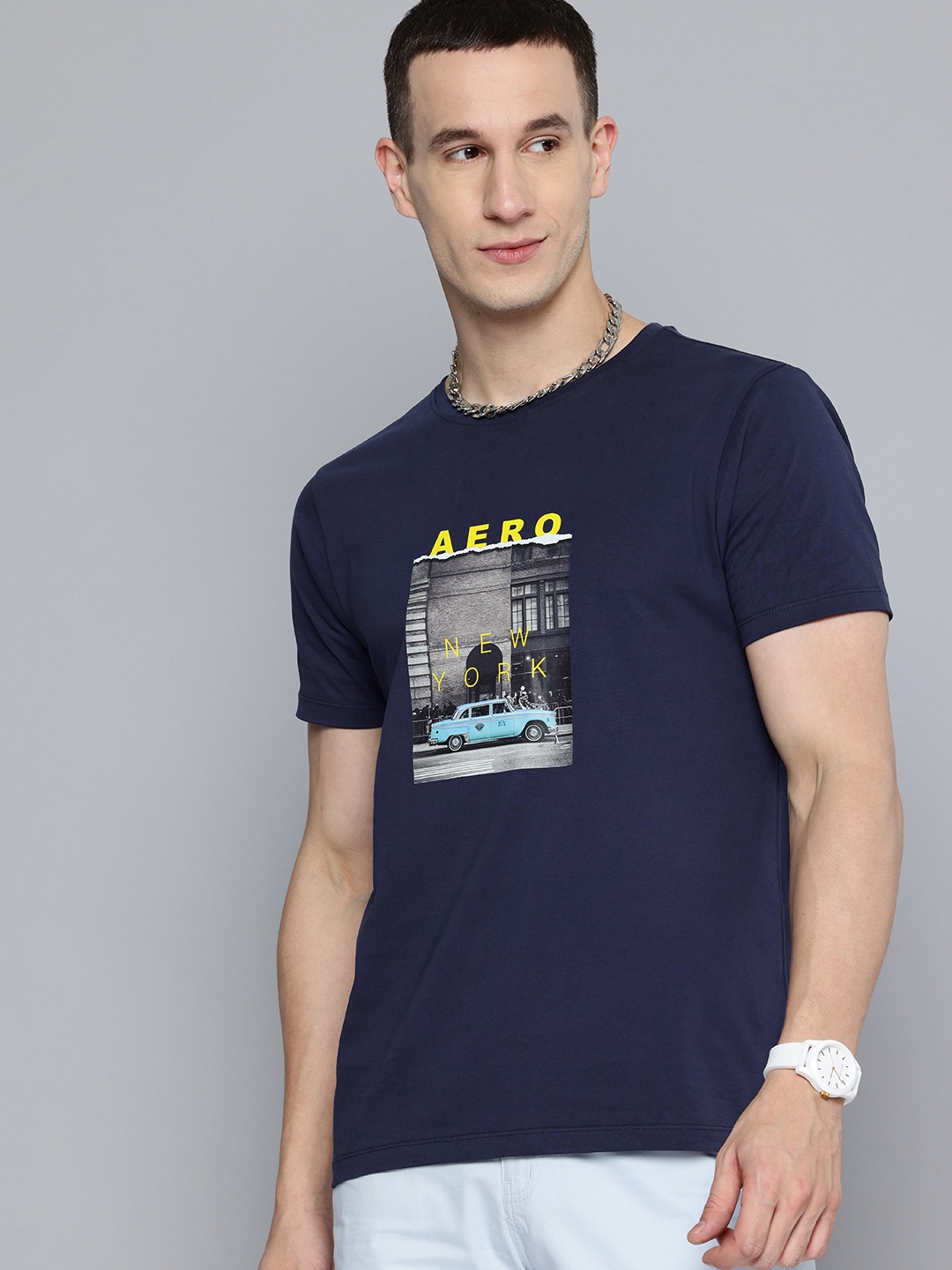 

Aeropostale Printed Pure Cotton T-shirt, Navy blue