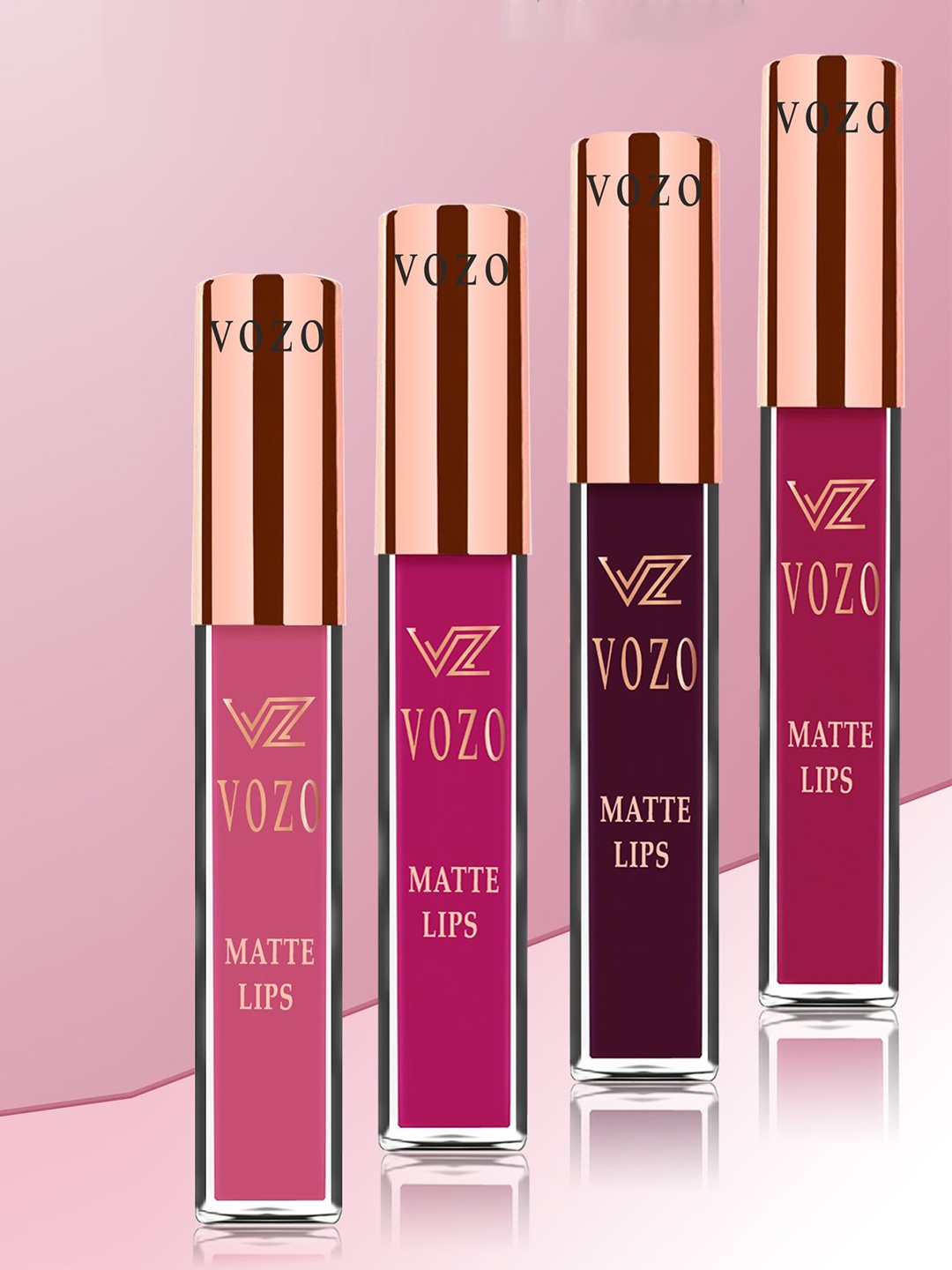 

VOZO Set Of 4 Stay-All-Day Matte Liquid Lipstick - 4 ml Each - 101 - 102 - 106 - 203, Red