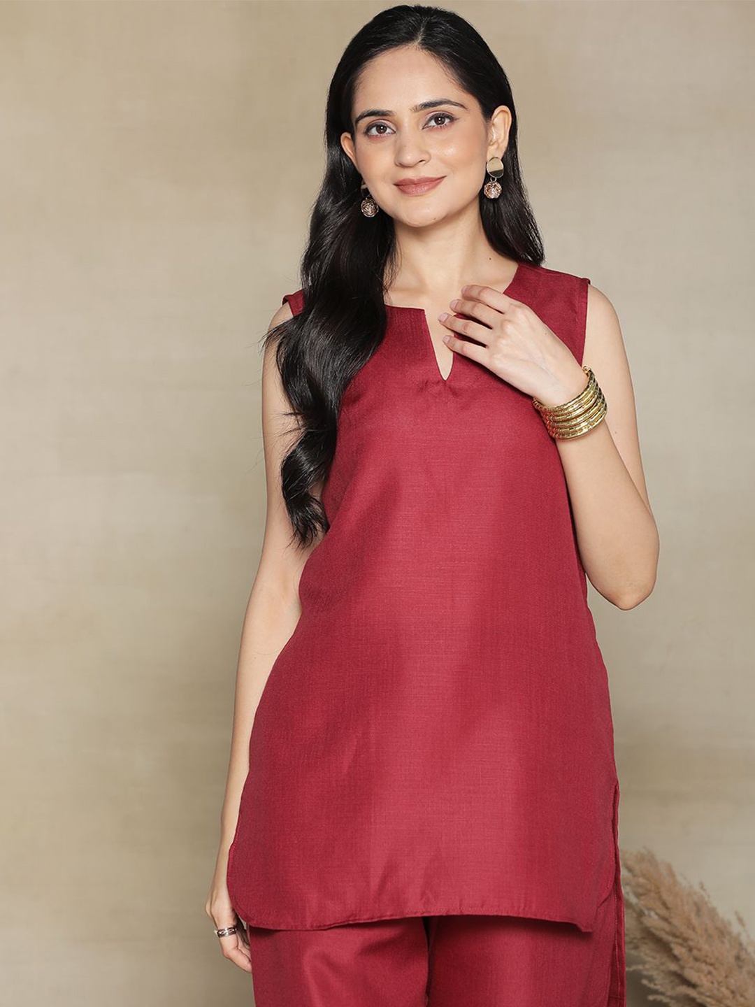 

LetsDressUp Women Pure Cotton Straight Kurti, Maroon