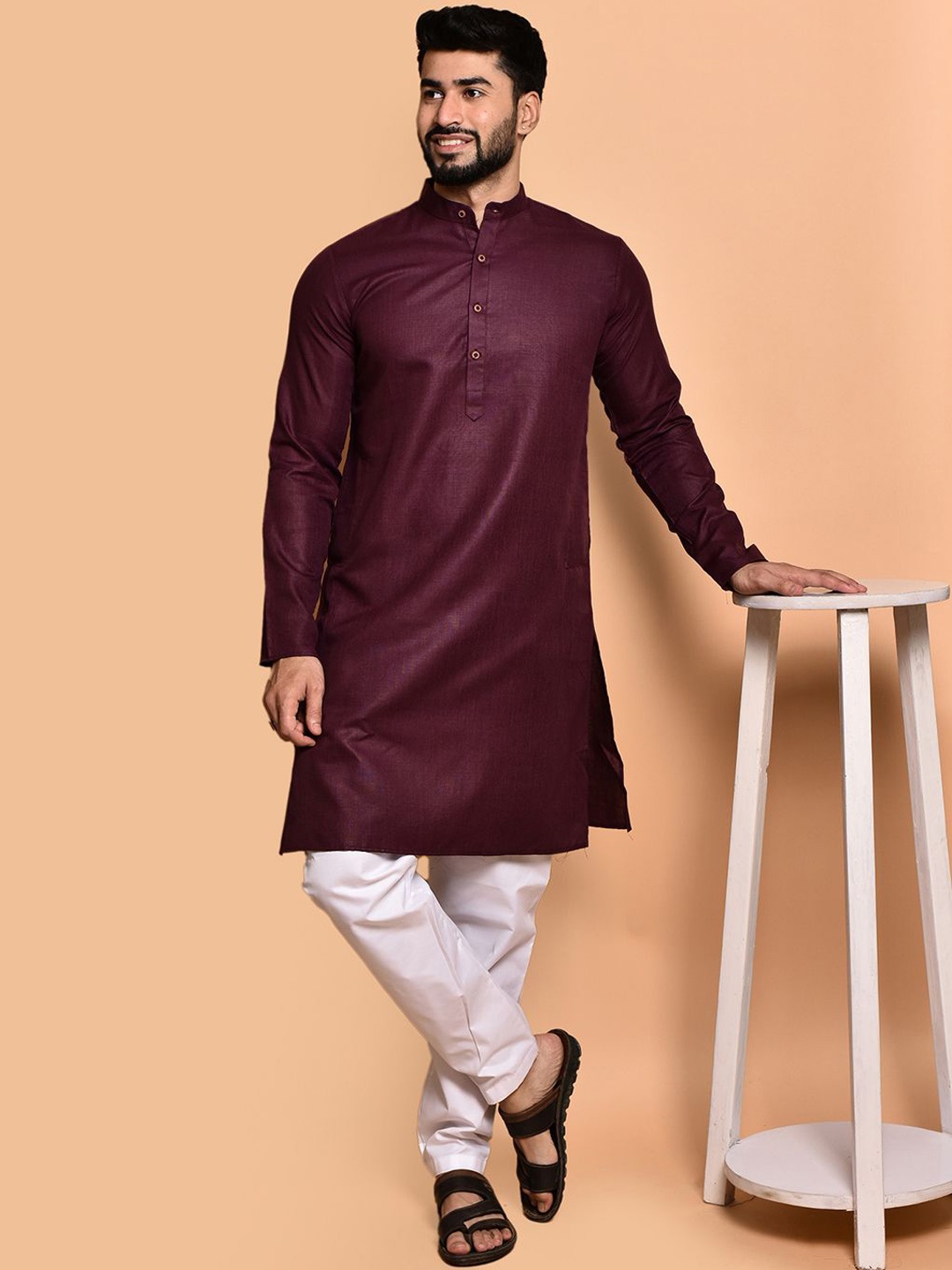 

PRINTCULTR Men Regular Pure Cotton Kurta with Trousers, Purple