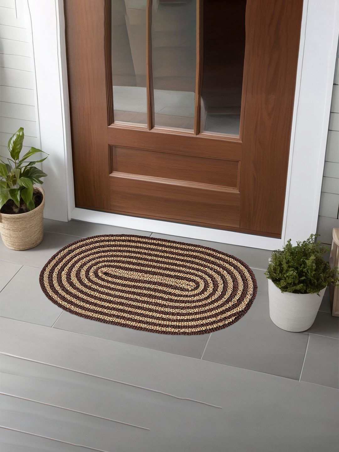 

Kuber Industries Brown & Beige 4 Pieces Cotton Anti-Slip Doormats