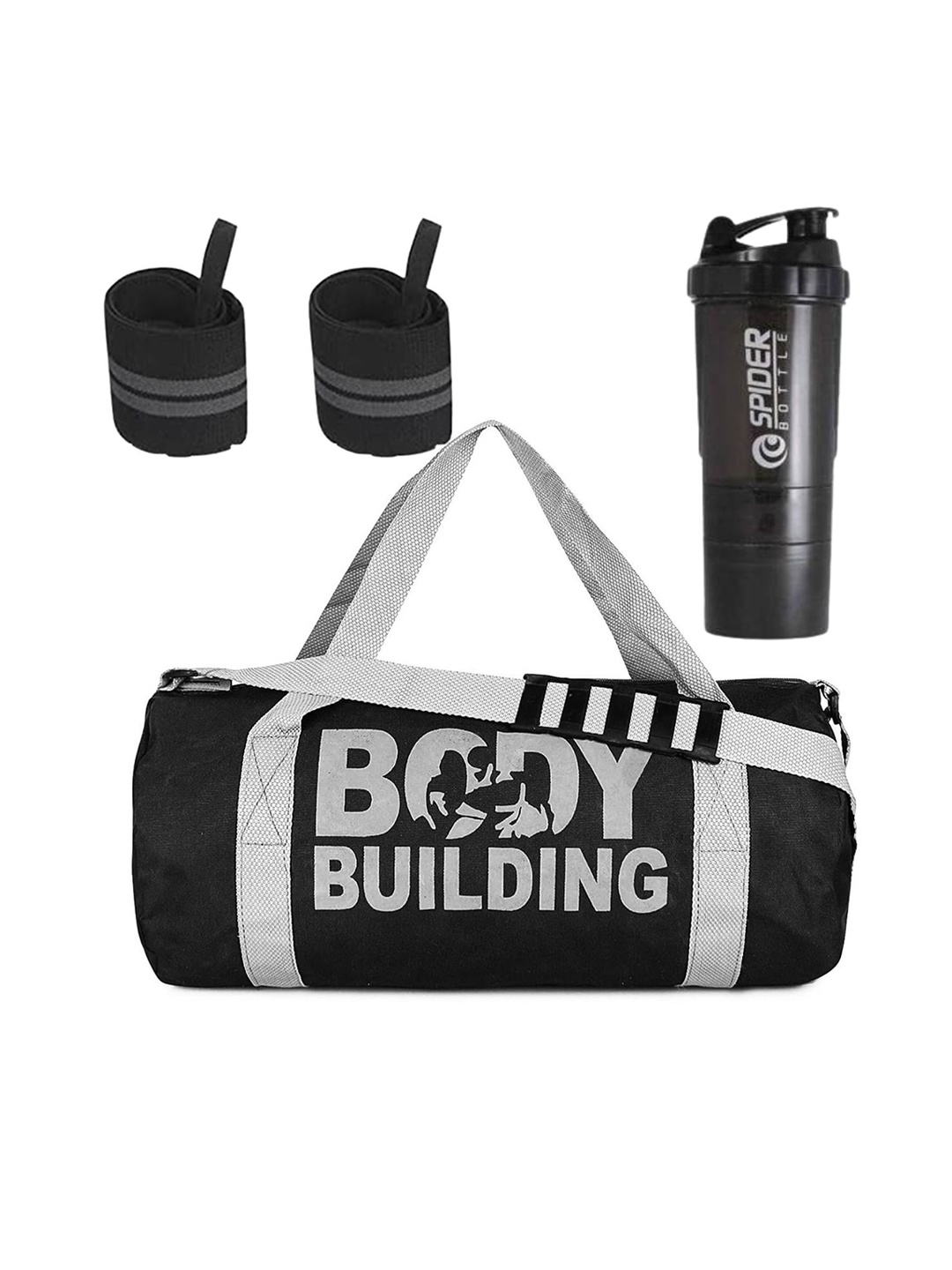 

GROUPERS Printed Medium Foldable Sports Duffel Bag with Shaker Bottle-500ml & Wrist Band, Black