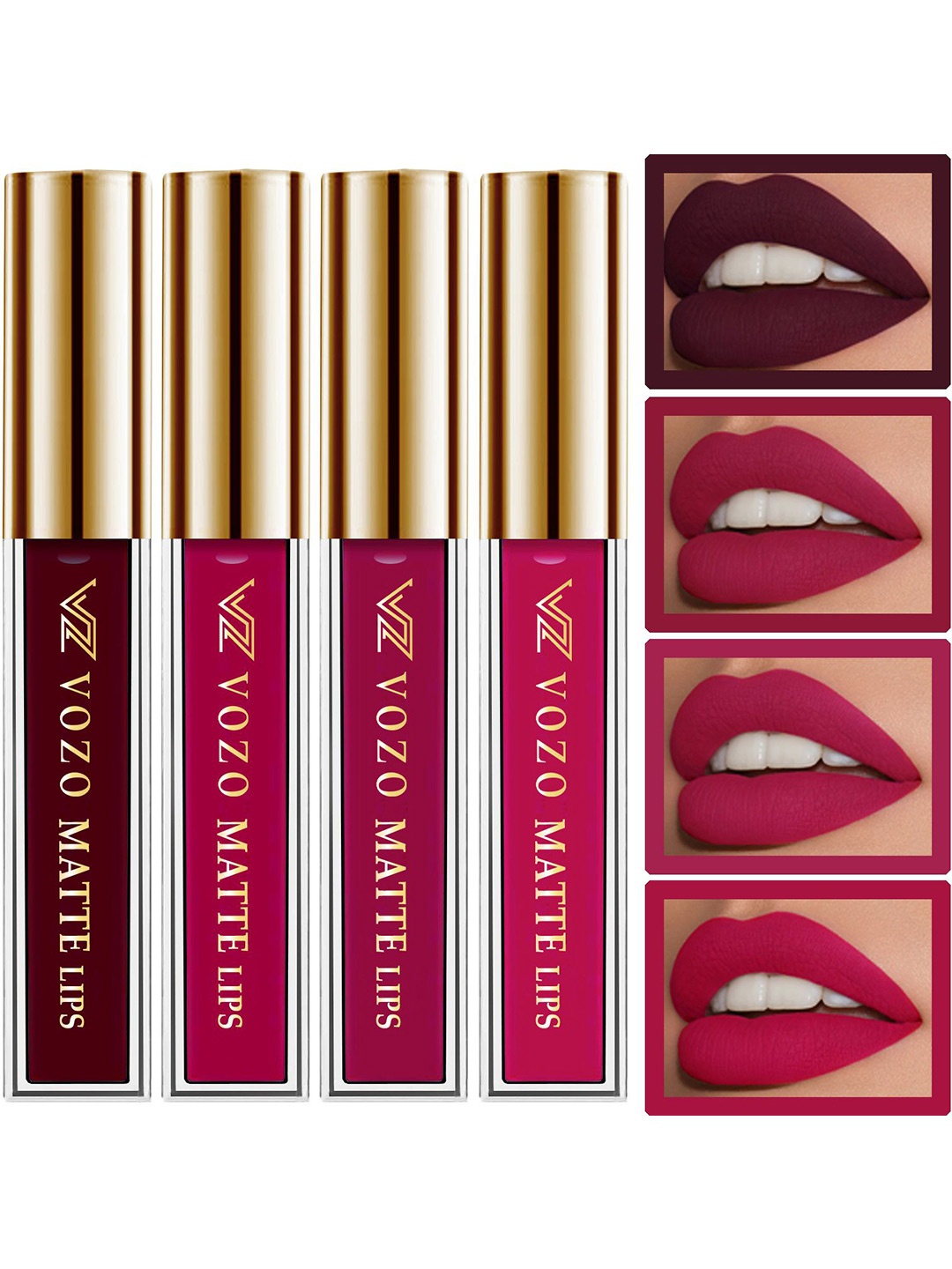 

VOZO Set Of 4 Velvety Smooth Matte Liquid Lipstick 4ml Each- 103-105-106-204, Maroon